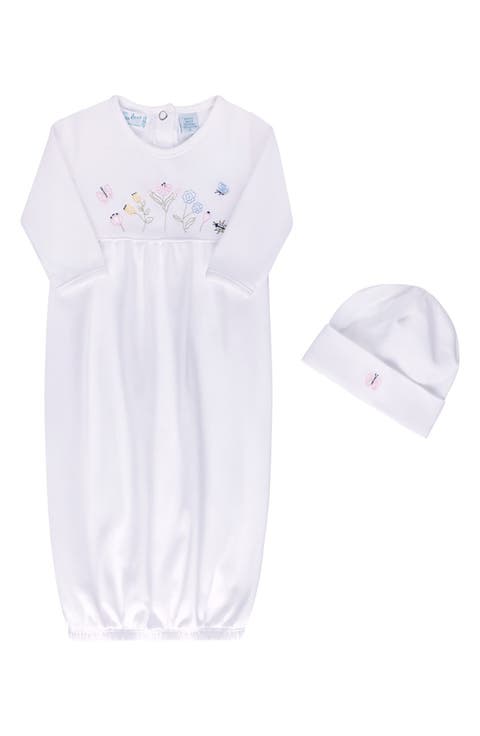 Garden Embroidered Cotton Gown & Hat Set (Baby)