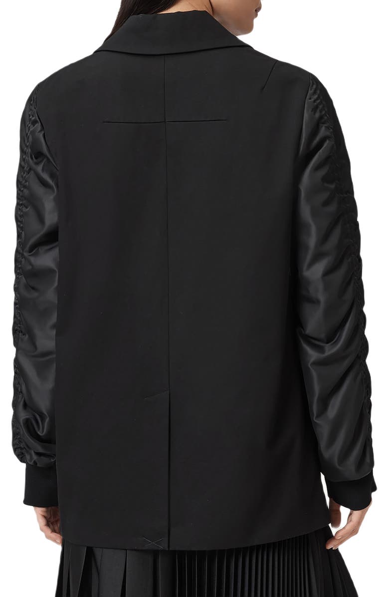 AllSaints Lorna Ruched Sleeve Cotton Jacket, Alternate, color, Black