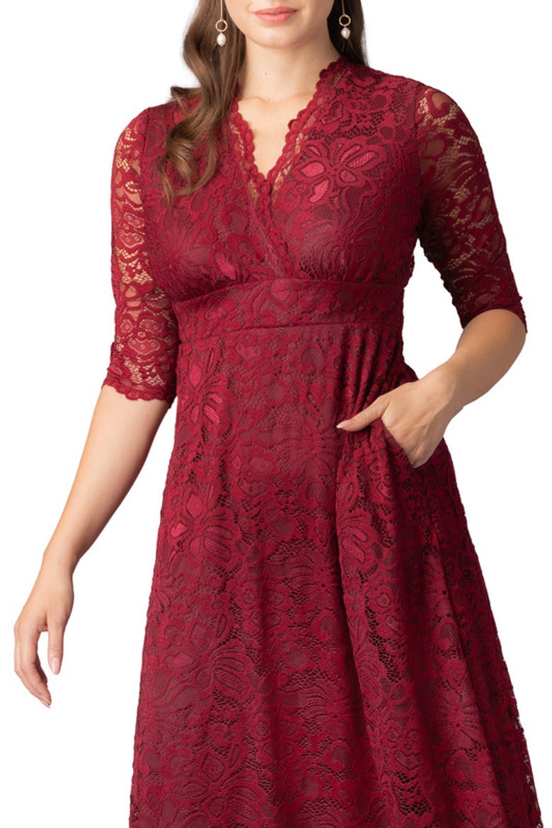 Maria Lace A-Line Evening Gown with Pockets, Alternate, color, Pinot Noir
