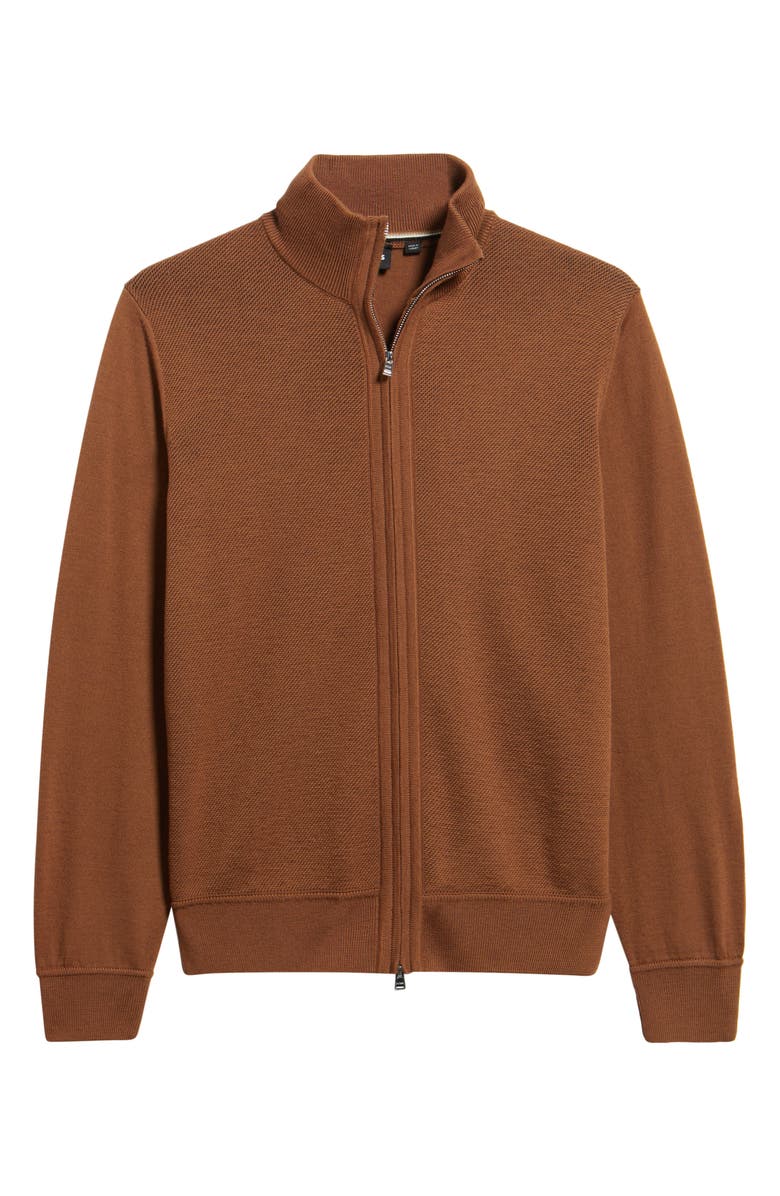 BOSS Illarione Zip Wool Cardigan, Alternate, color, Medium Brown