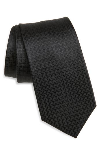Duchamp Grid Silk Tie In Black