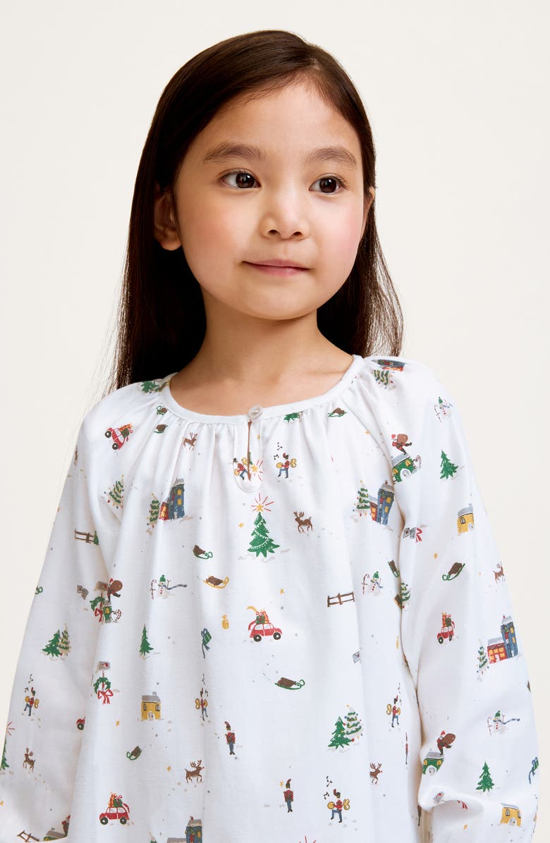 Petite Plume Kids' Delphine Holiday Town Cotton Blend Nightgown, Alternate, color, White