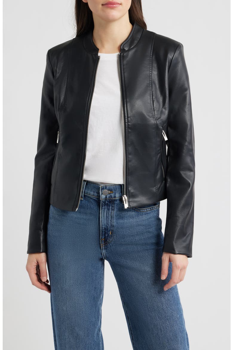 Front Zip Faux Leather Jacket, Main, color, BLACK