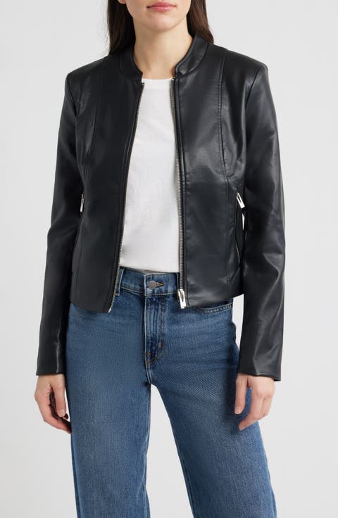Front Zip Faux Leather Jacket