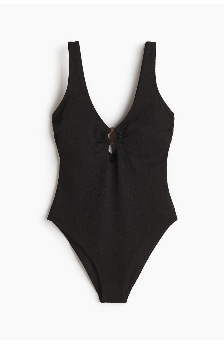 H&M Padded-cup High Leg Swimsuit, Alternate, color, Black