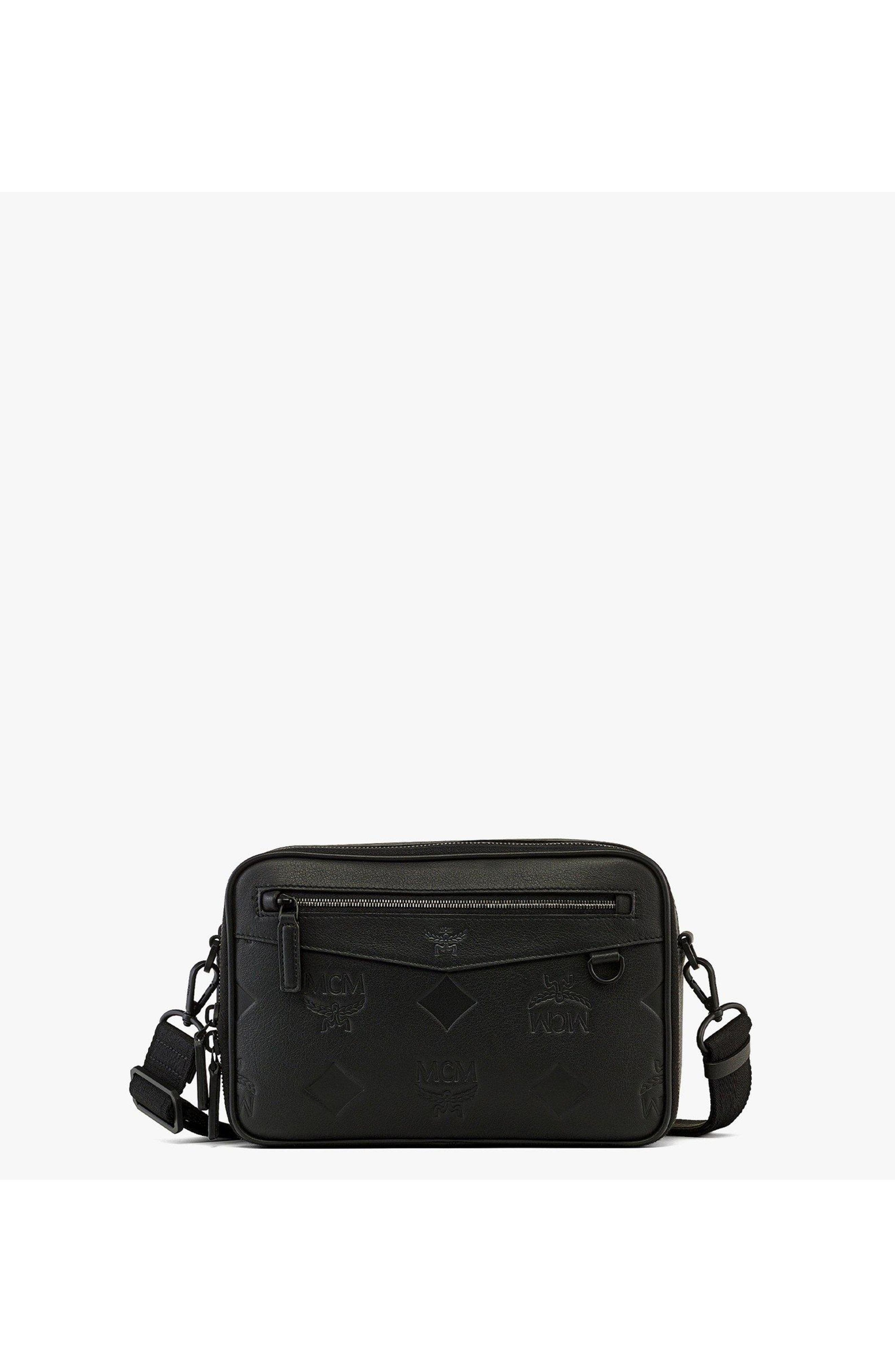 MCM Diamond Camera Bag in Maxi Monogram Leather, Main, color, Black