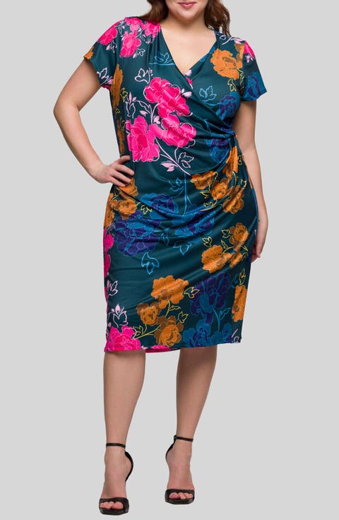 Floral Wrap Front Knit Dress (Plus)