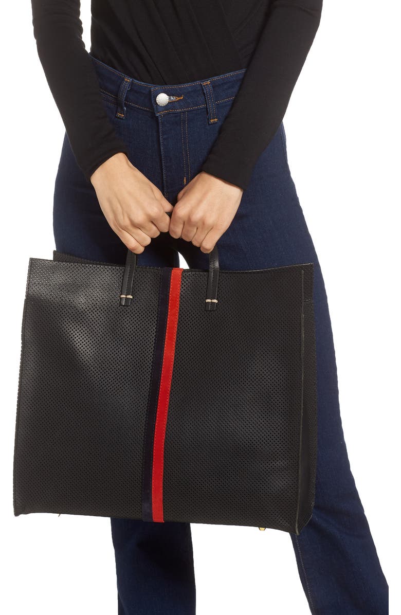 Clare V. Simple Stripe Perforated Leather Tote, Alternate, color,