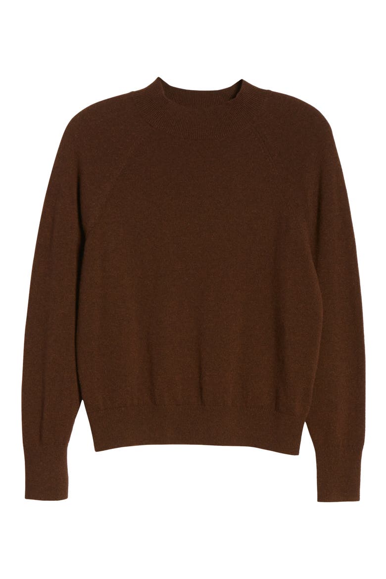 The Cashmere Raglan Mock Neck Sweater, Alternate, color, HEATHER BROWN