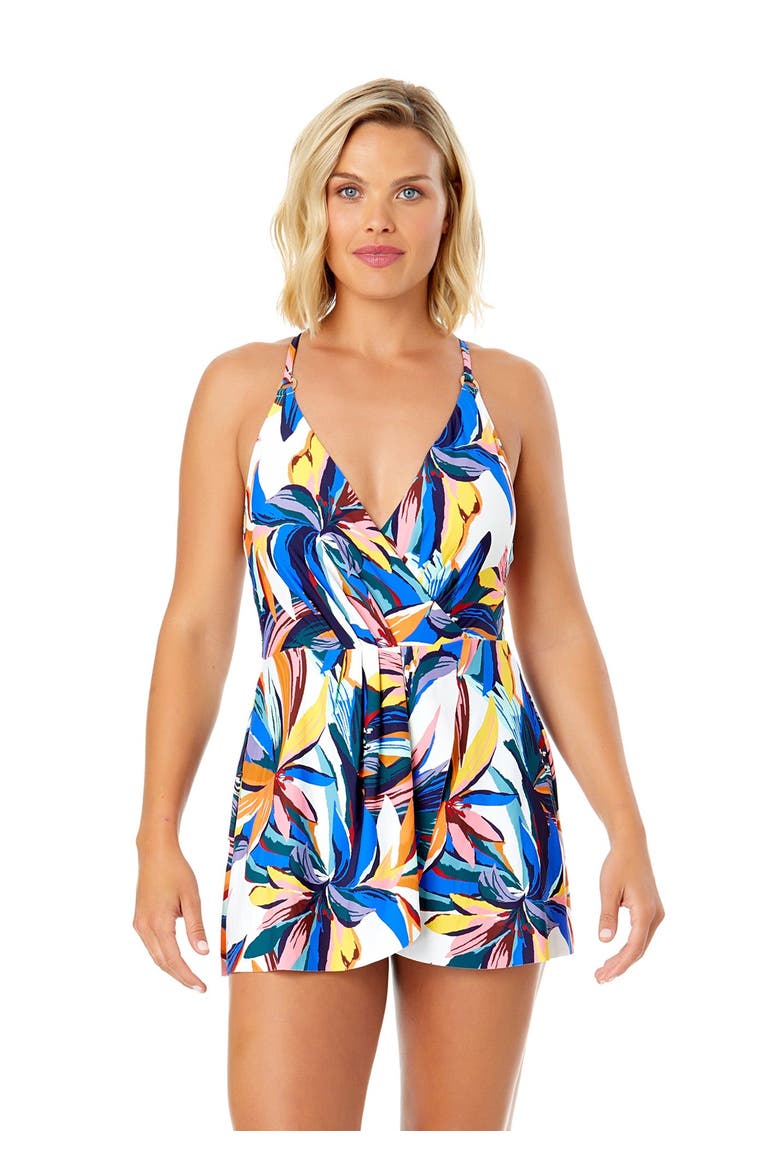 Women's Swim Dress With Skirted Bottom, Main, color, Riviera Floral