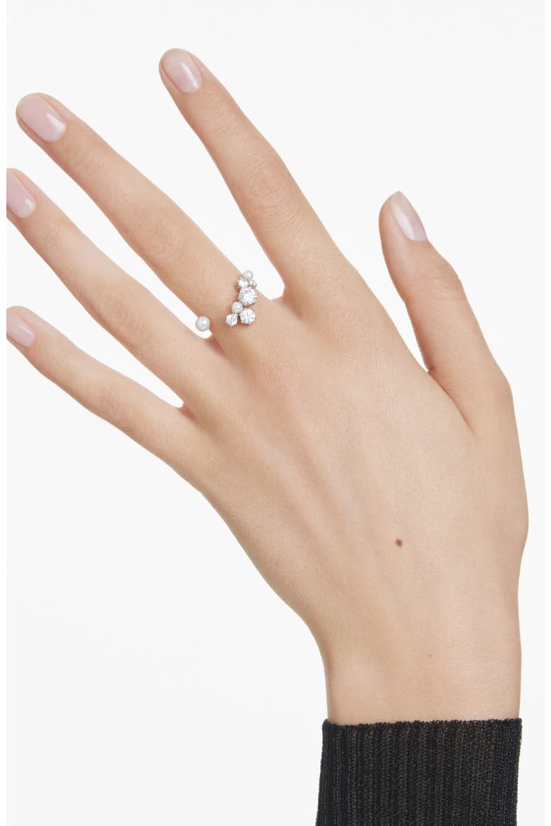 Constella Crystal & Faux Pearl Ring, Alternate, color, WHITE GOLD