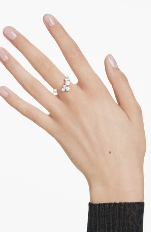 Swarovski Crystal Cultivated Pearl Round Cuts Statement Ring In White Gold