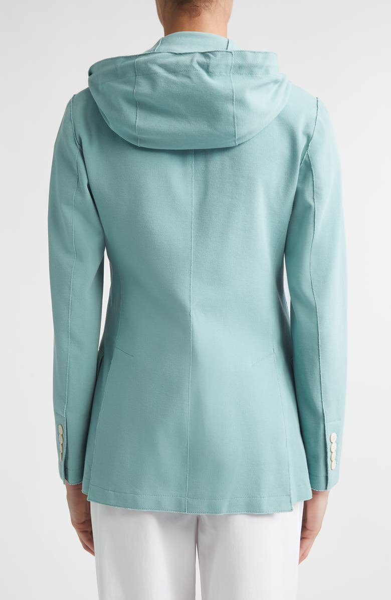 Eleventy Laser Cut Cotton Blend Knit Jacket with Hooded Zip Inset, Alternate, color, 175 Jade