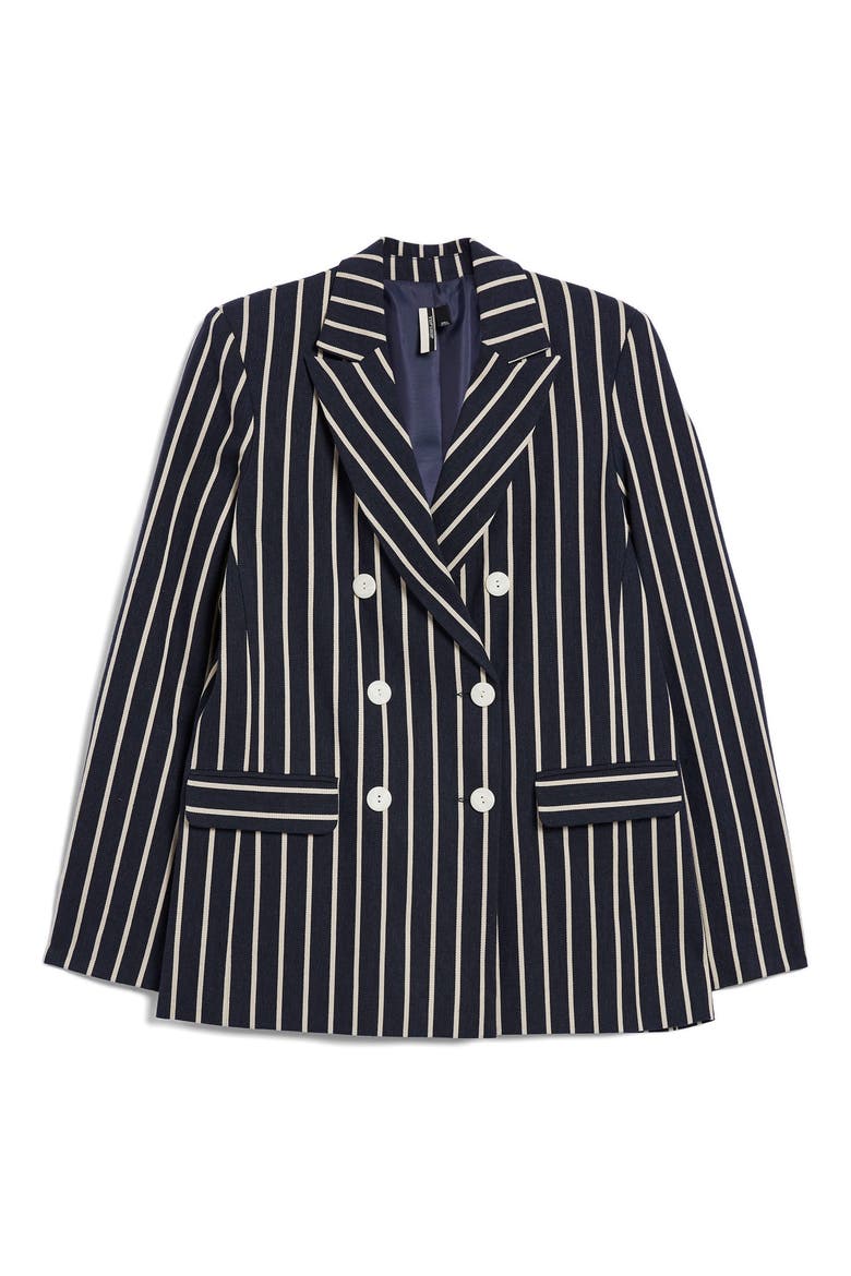 Stripe Double Breasted Jacket, Alternate, color, NAVY BLUE