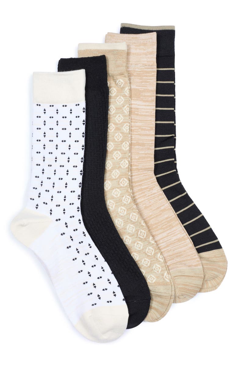NORDSTROM RACK Assorted 5-Pack Dress Socks, Main, color, Ivory -Black -Khaki