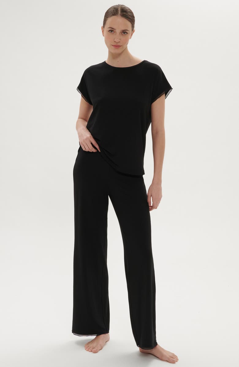 Simone Perele Aurore Lace Trim Pajama T-Shirt, Alternate, color, Black