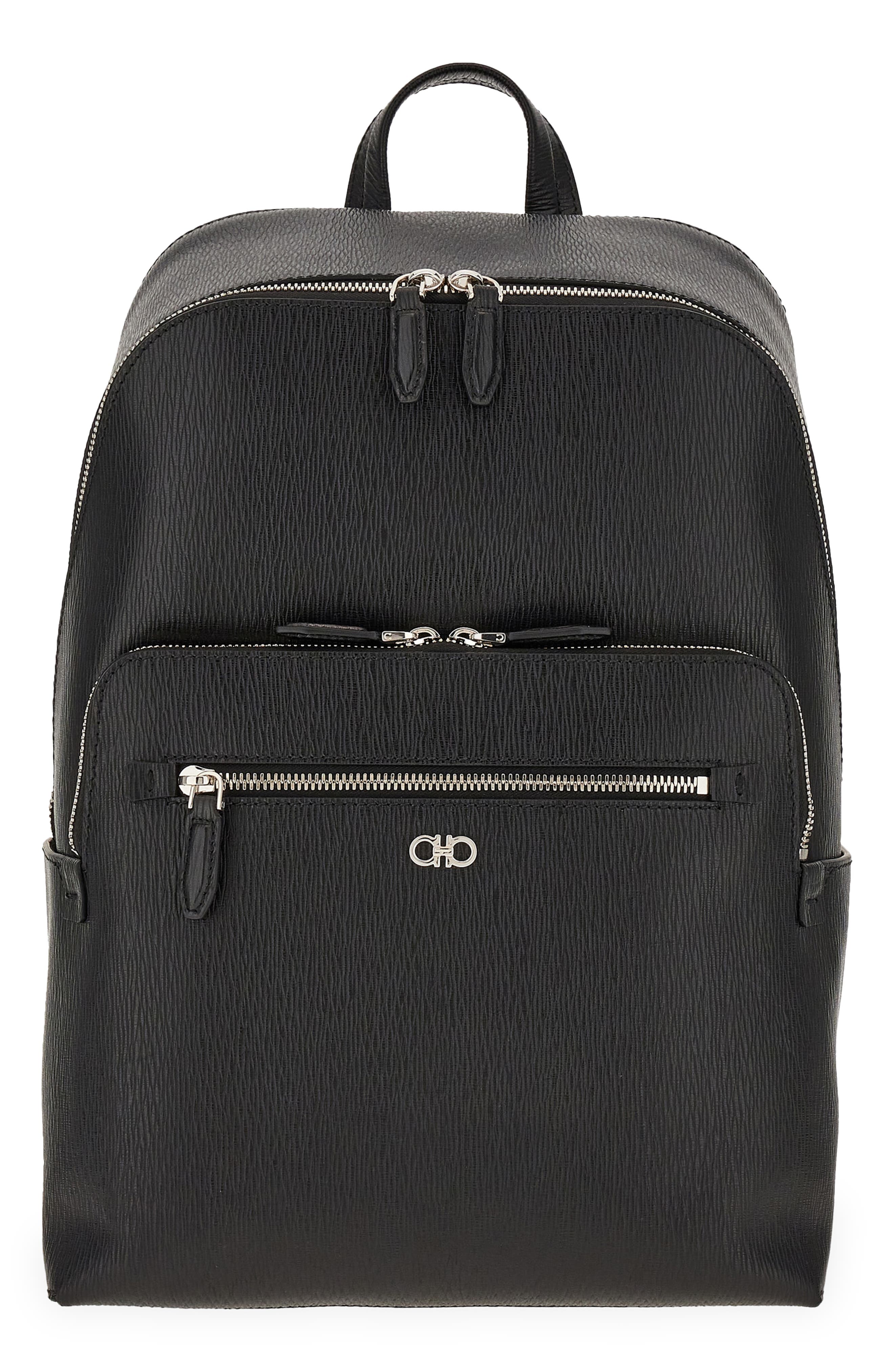 FERRAGAMO Revival Double Gancio Leather Backpack, Main, color, 