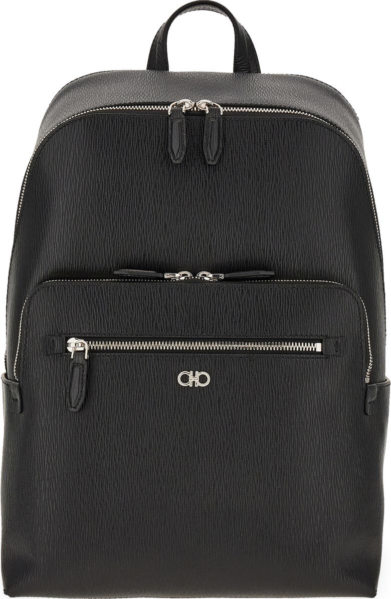 FERRAGAMO Revival Double Gancio Leather Backpack, Main, color,