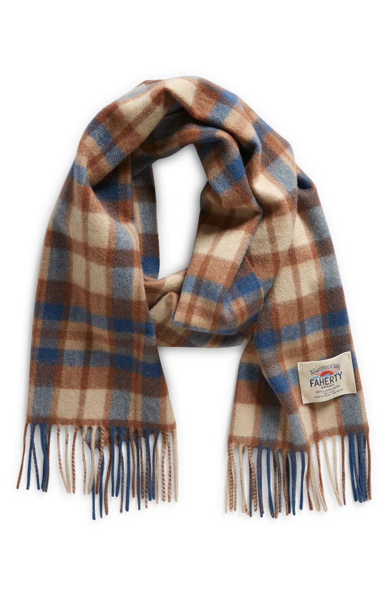Faherty Bozeman Plaid Lambswool Fringe Scarf, Main, color,