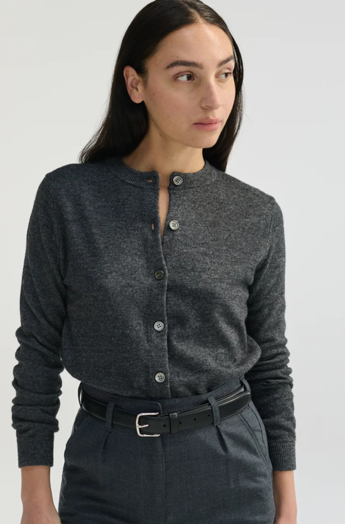 Almina Concept Classic Crew Wool Cardigan In Charcoal