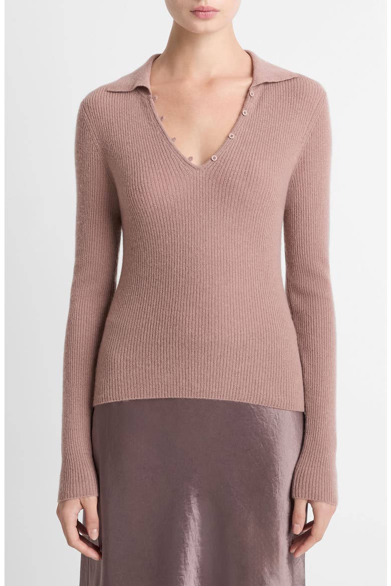 Rib Cashmere & Silk Polo Sweater, Main, color, BEET ROOT