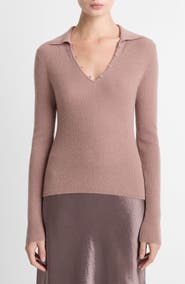 Vince Rib Cashmere & Silk Polo Sweater