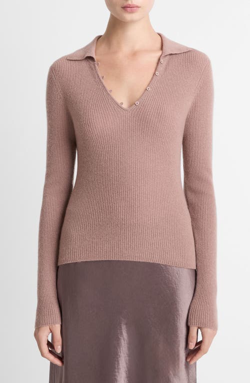 Vince Rib Cashmere & Silk Polo Sweater In Nude
