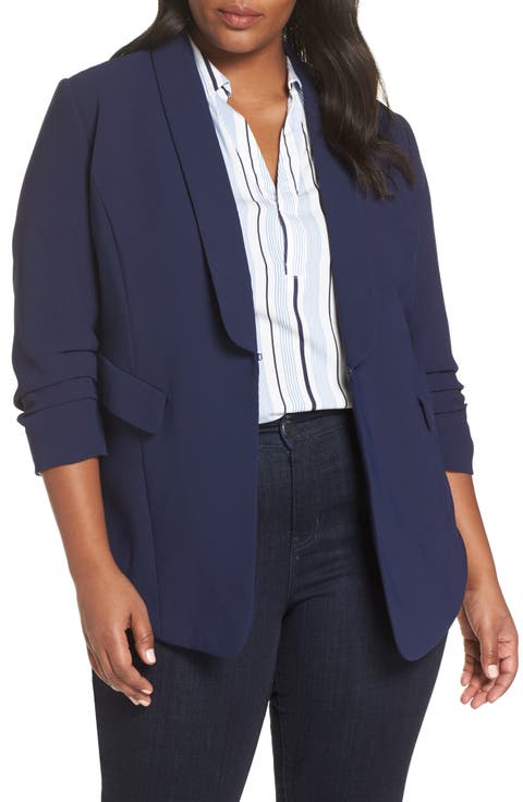Gathered Sleeve Blazer (Plus Size)