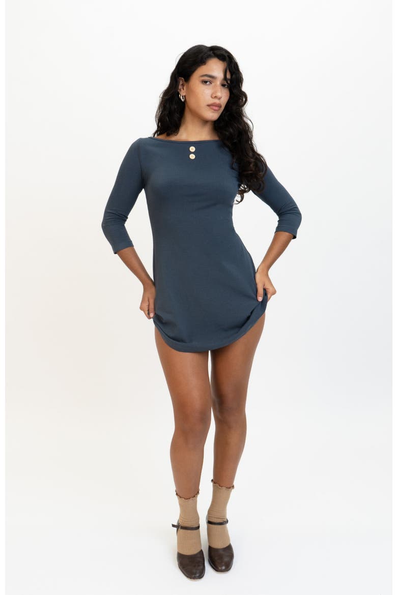 3/4 Sleeve Boat Neck Dress, Alternate, color, Navy