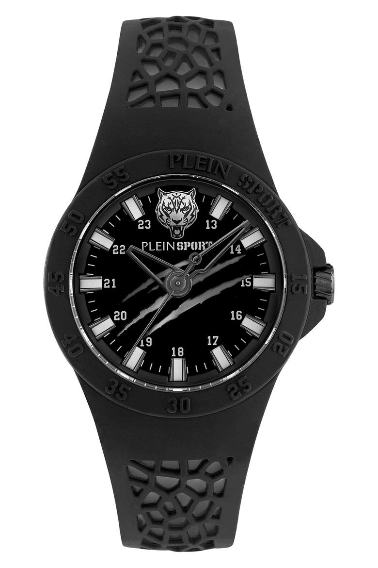 Three-Hand Quartz Silicone Strap Watch, 40mm, Main, color, IP BLACK