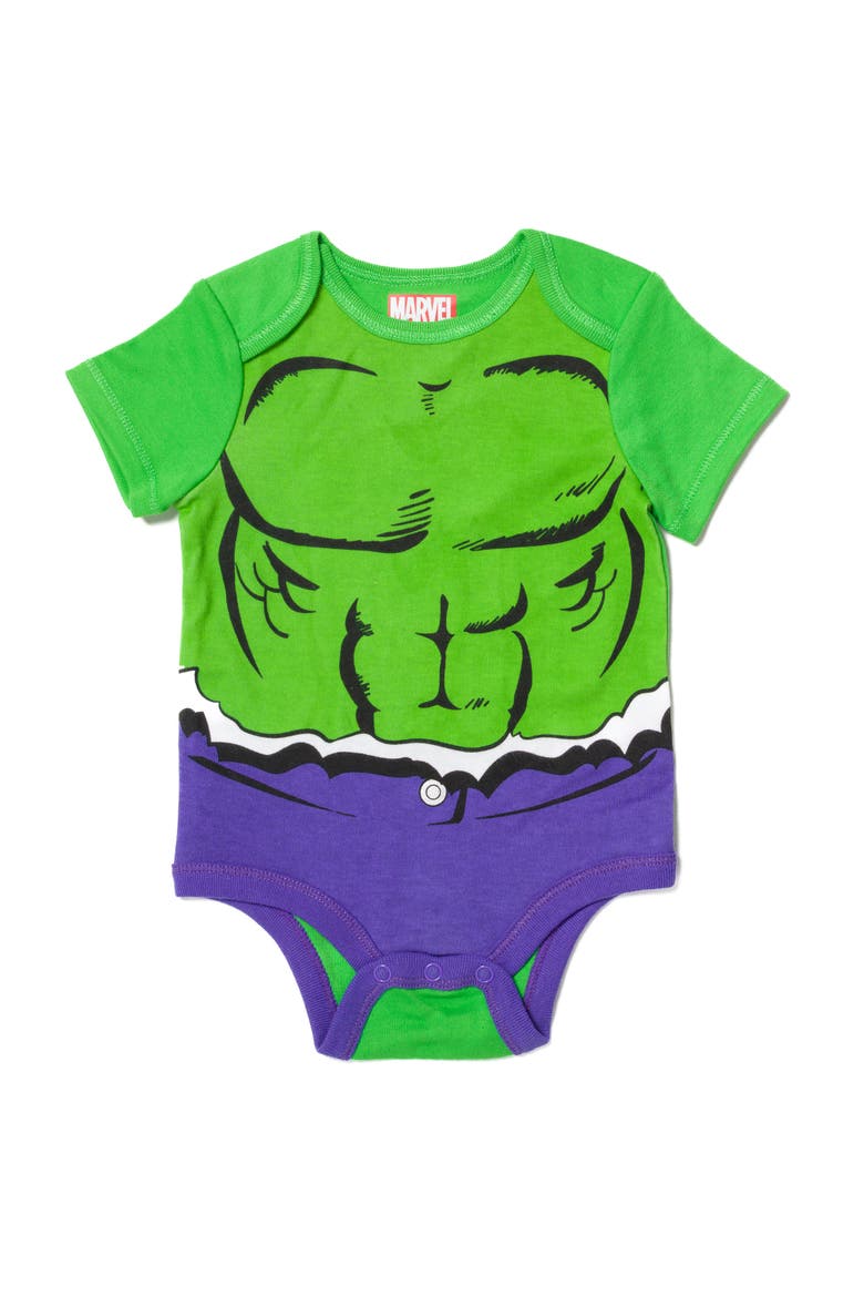 Avengers The Hulk Cosplay Bodysuit Pants and Hat Set, Alternate, color, Hulk Green Purple