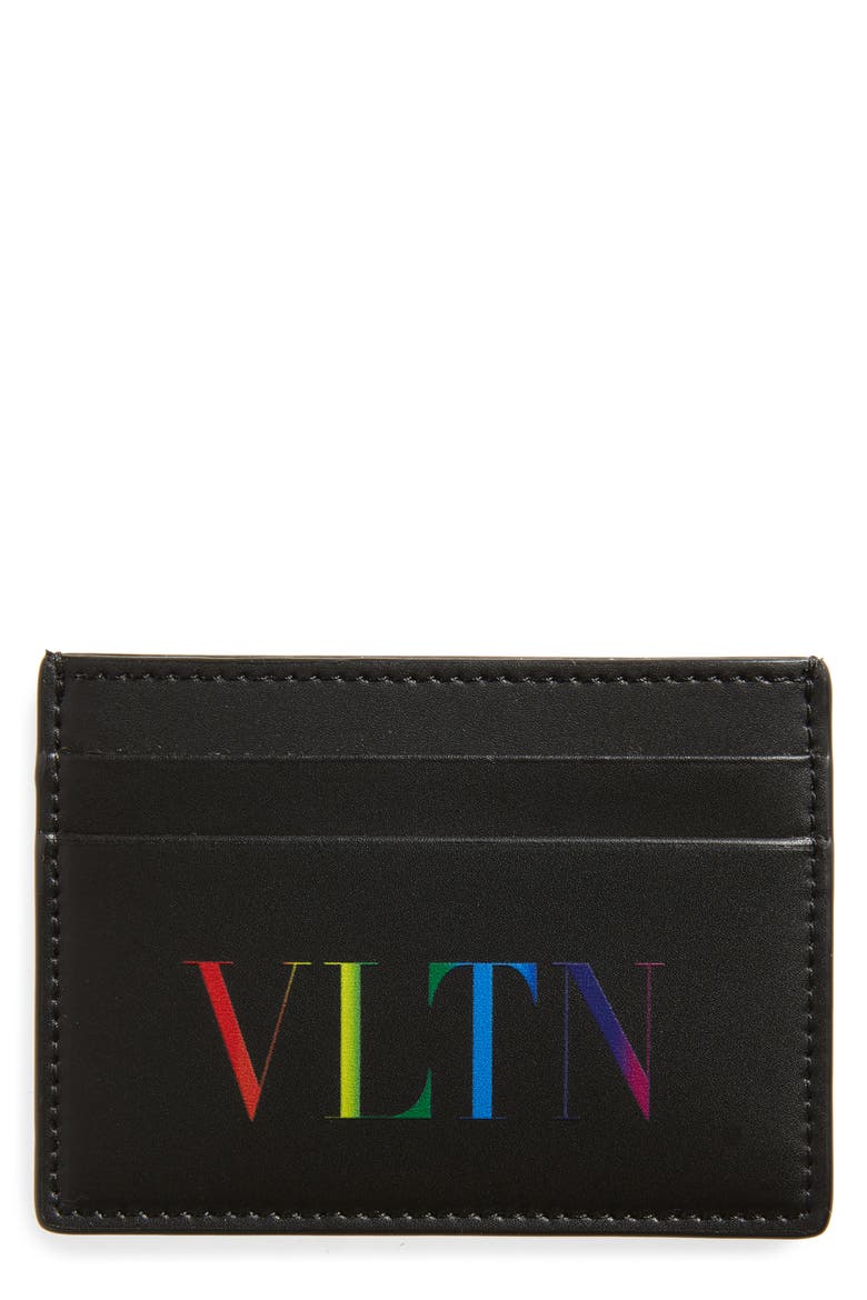 VLTN Leather Card Case, Main, color, N78 NERO/ MULTICOLOR