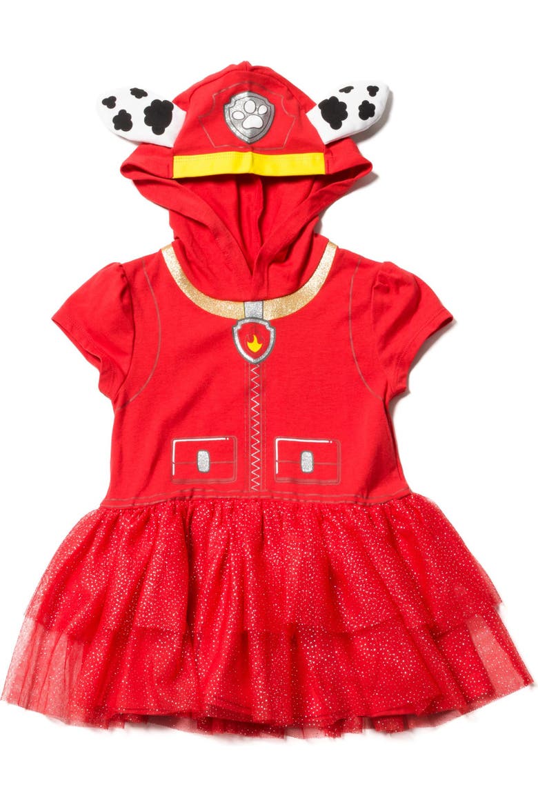 Hooded Tutu T-Shirt and Leggings Set, Alternate, color, Marshall Red White