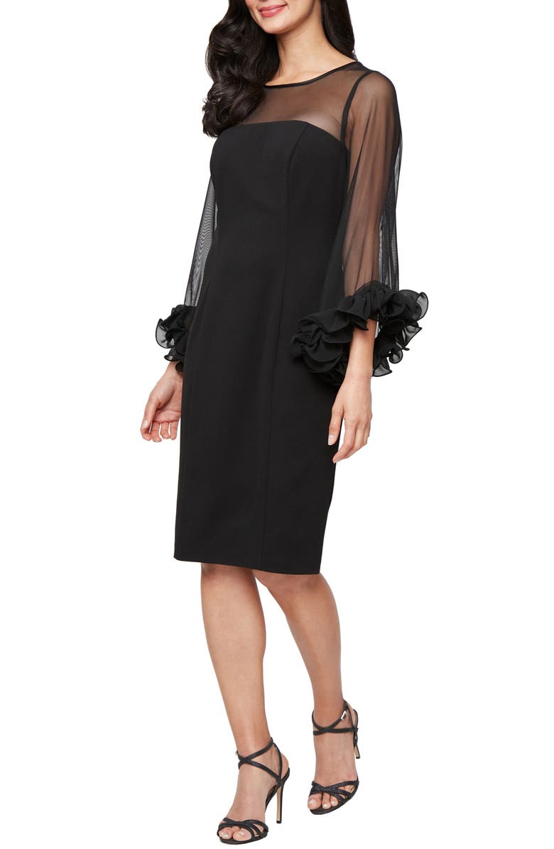 Alex Evenings Long Sleeve Crepe Cocktail Dress, Main, color, Black