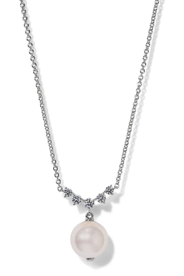 Faux Pearl & Cubic Zirconia Necklace, Main, color, RHODIUM