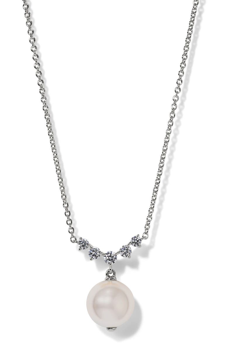 Nadri Faux Pearl & Cubic Zirconia Necklace, Main, color, Rhodium
