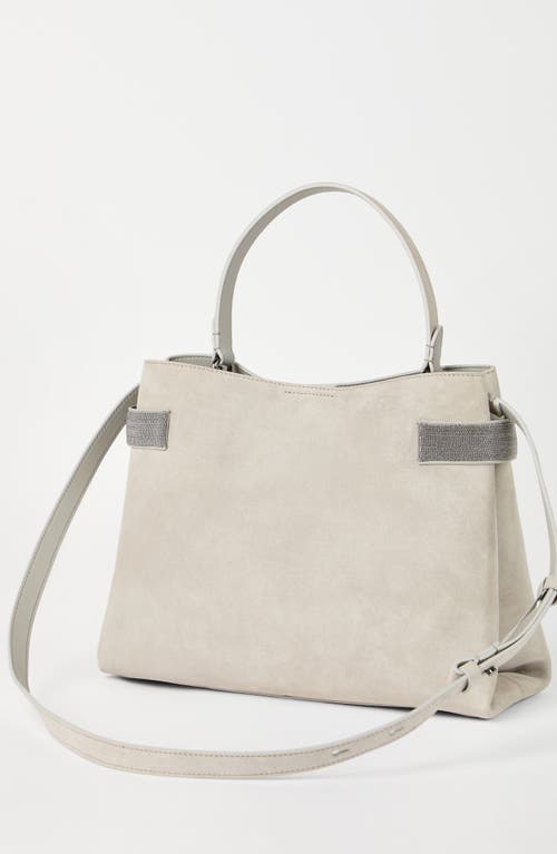 Brunello Cucinelli Suede Top-handle Essence Bag In Light Grey
