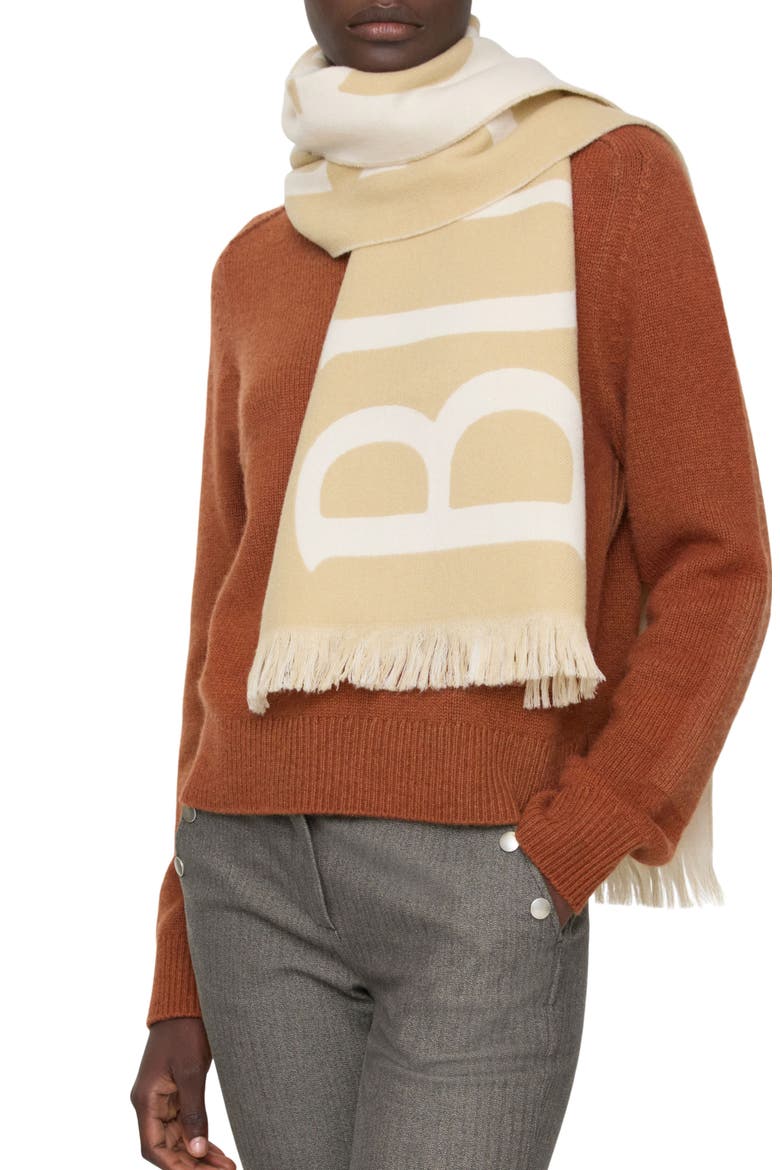 Reversible Logo Jacquard Wool Scarf, Alternate, color, SAND