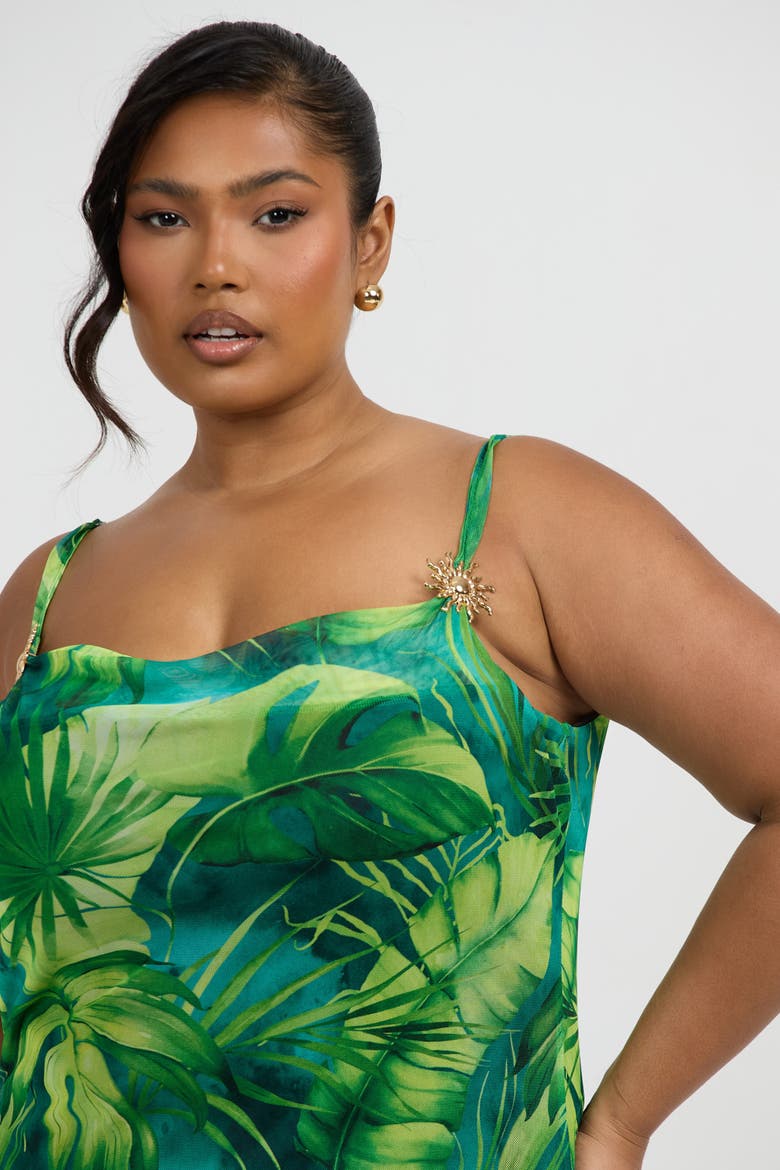 Print Trim Maxi Dress, Alternate, color, Green