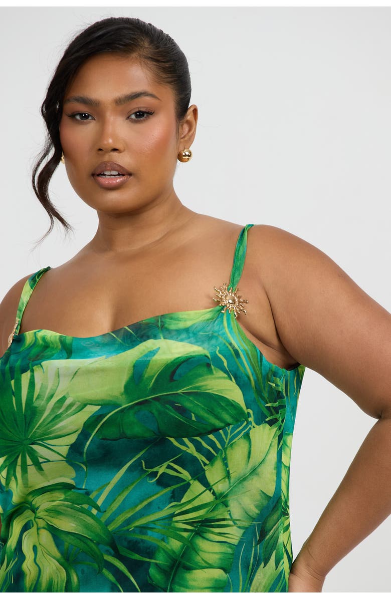 FASHION-SZN CURVE Print Trim Maxi Dress, Alternate, color, Green