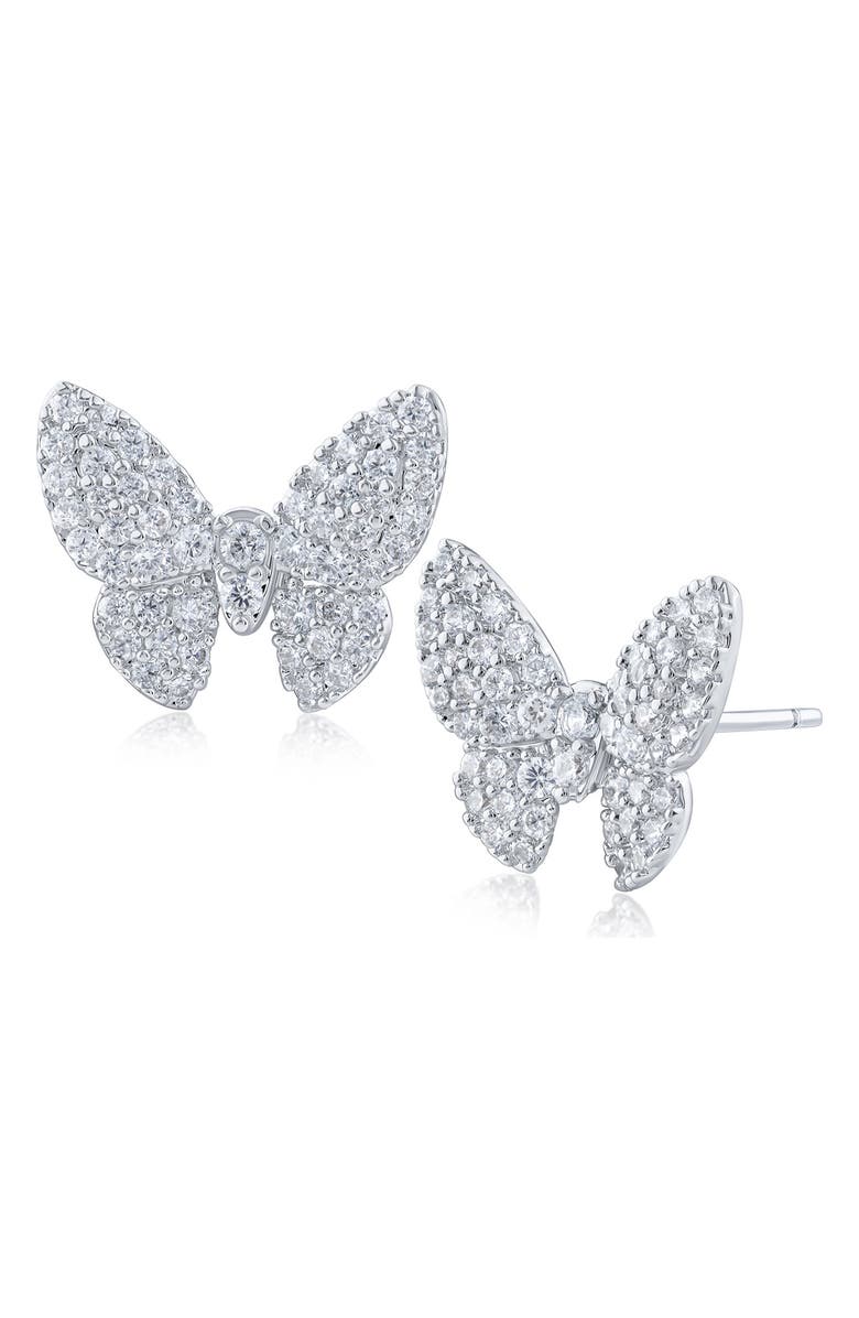 CZ by Kenneth Jay Lane Pavé Cubic Zirconia Butterfly Stud Earrings, Main, color, Silver