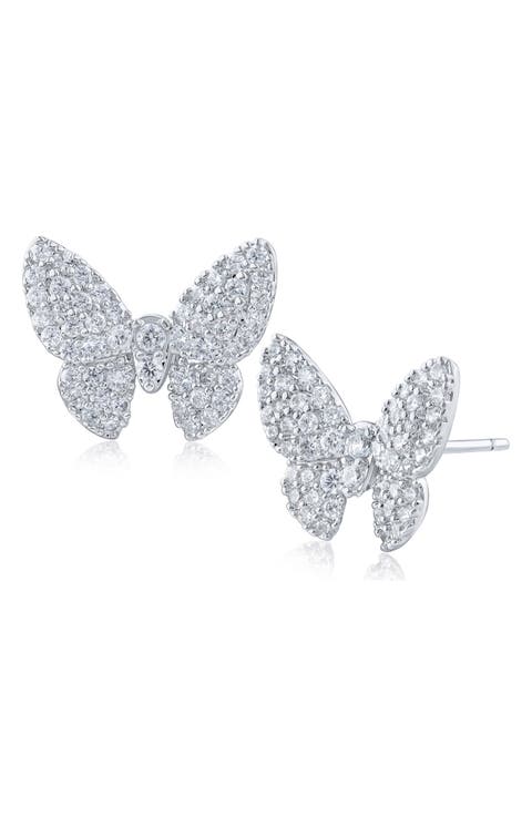 Pavé Cubic Zirconia Butterfly Stud Earrings