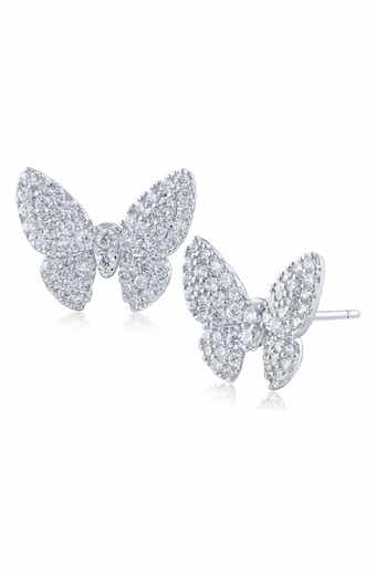 Pavé Cubic Zirconia Butterfly Stud Earrings