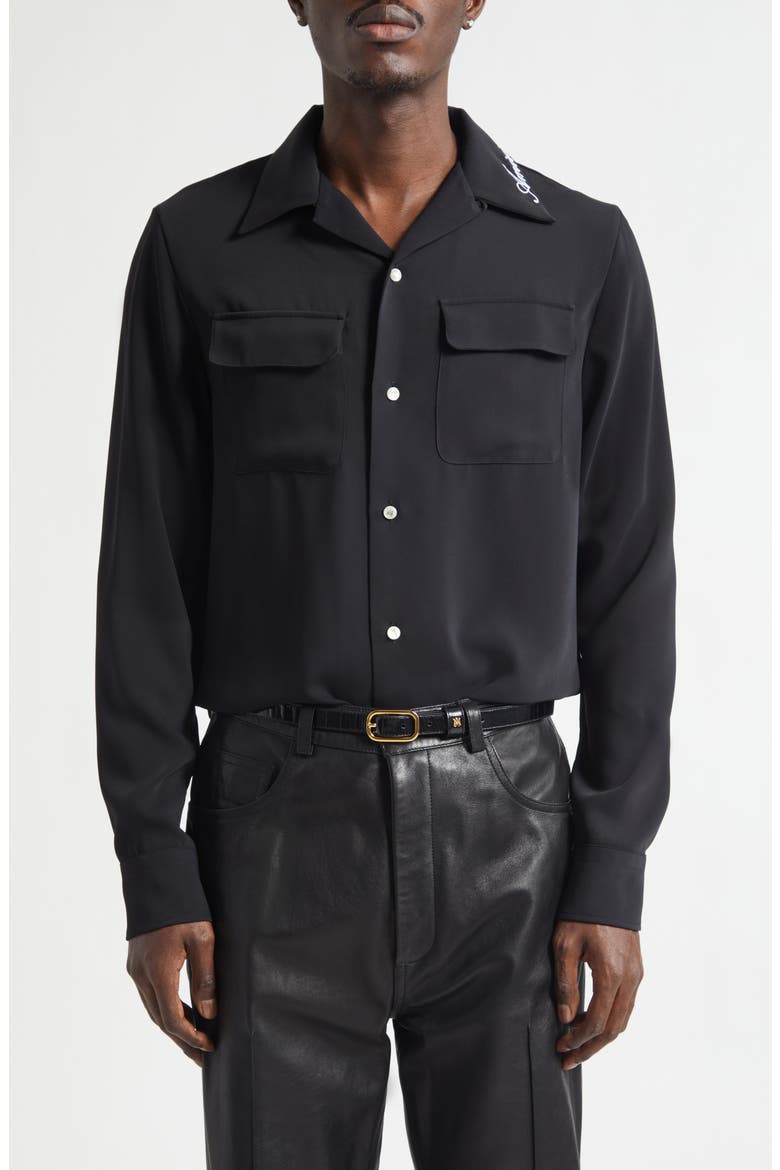 Rounded Flap Pocket Button-Up Shirt, Main, color, BLACK