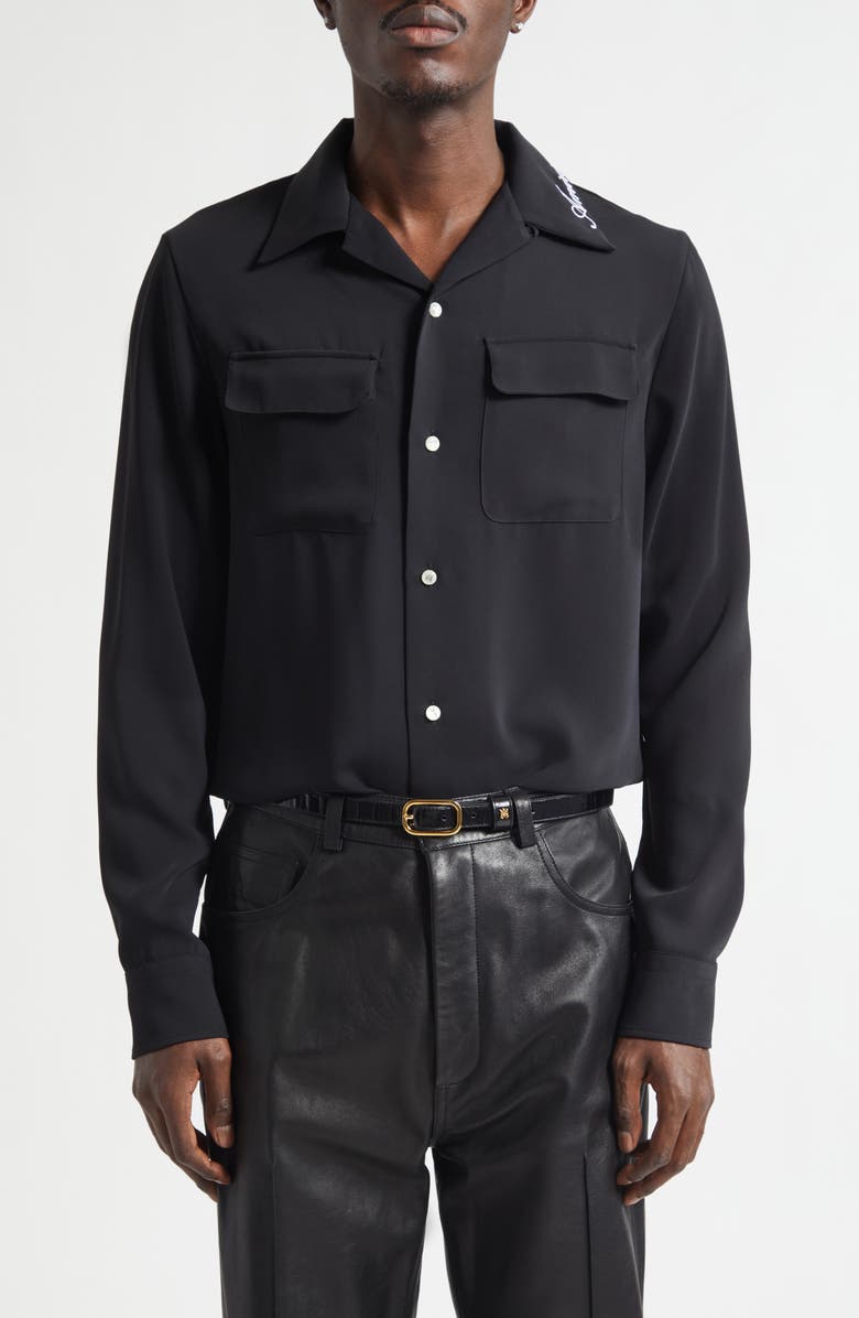 AMIRI Rounded Flap Pocket Button-Up Shirt, Main, color, Black