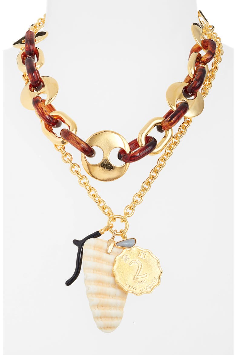 Elba Layered Charm Necklace, Alternate, color, TOROISE/ GOLD