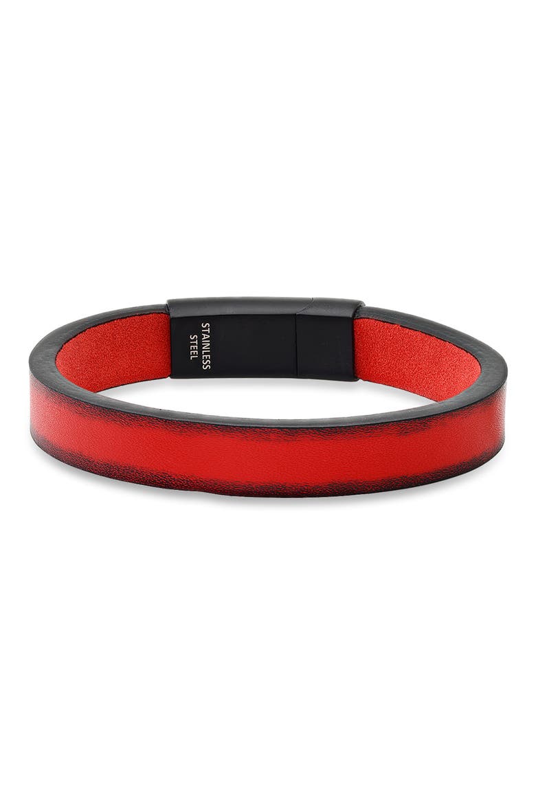 Men's Stainless Steel Red Leather Bracelet, Main, color, RED-BLACK