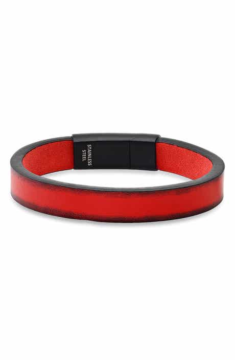 STEELTIME Men's Stainless Steel Red Leather Bracelet