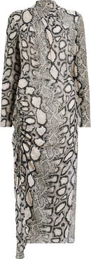 AllSaints Rizo Snakeskin Print Long Sleeve Dress