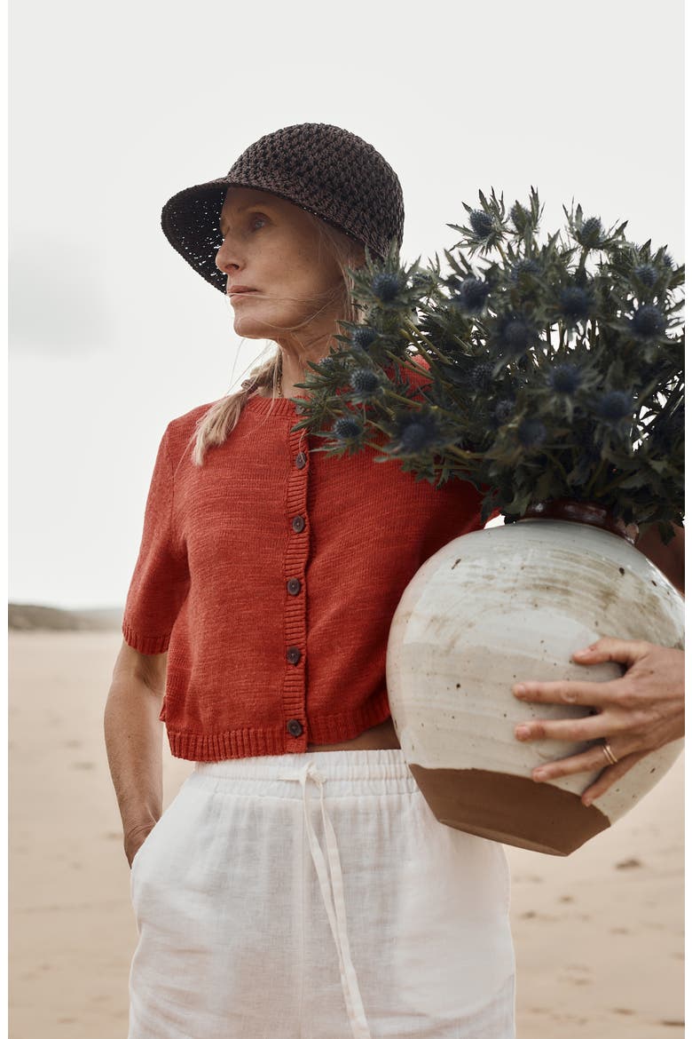 Wild Thyme Elbow Sleeve Cotton & Linen Cardigan, Alternate, color, KNIT MELANGE CARNELIAN